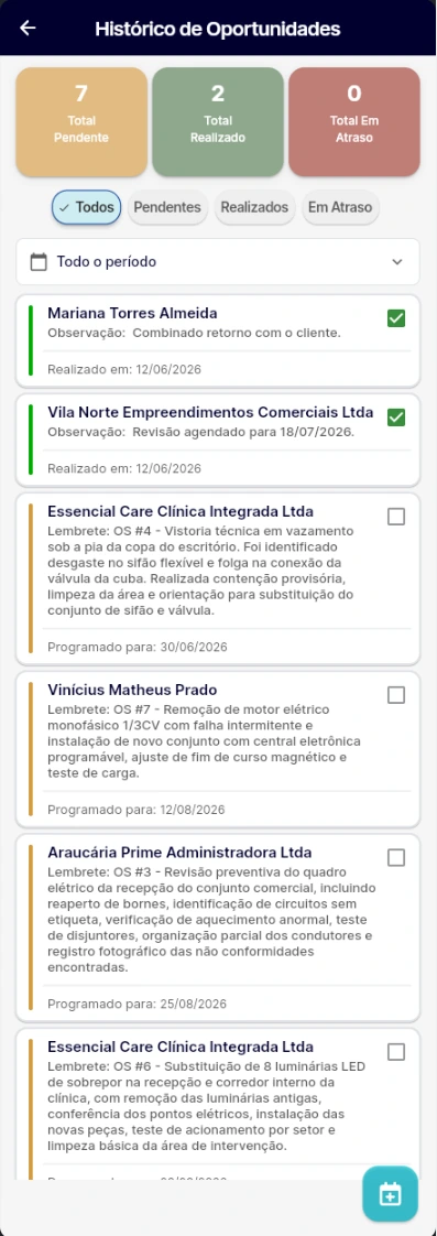 Prévia de histórico de oportunidades no Voolke