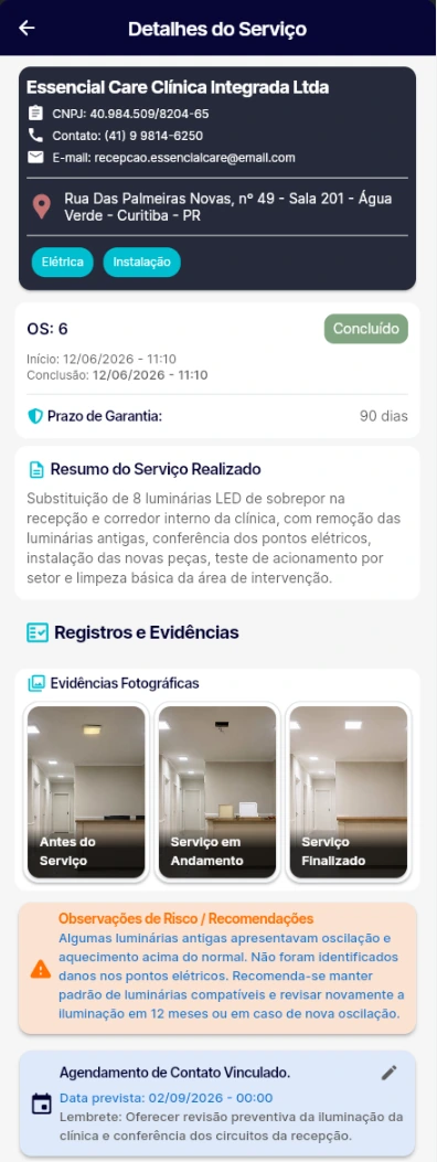 Prévia da tela de detalhes de serviço no Voolke